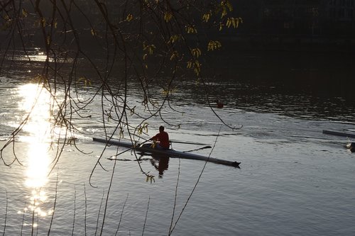 rowing  river  sun