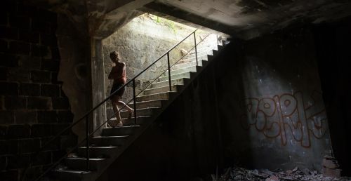ruin woman stairs