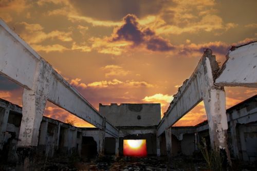 ruins building sunset