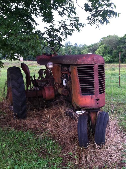 rusted tractor pasture farm