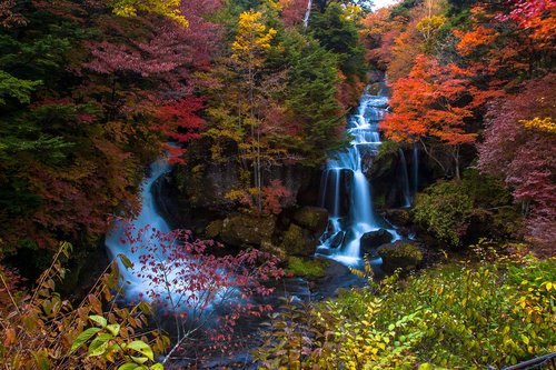 ryuzu waterfall  sunlight  autumn