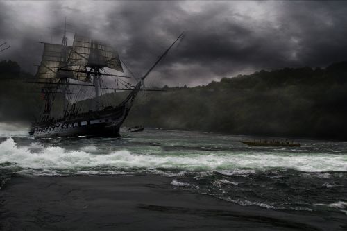 sailing ship rushing water river