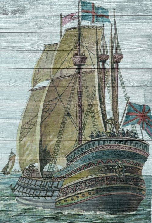 sailing vessel on wood vintage