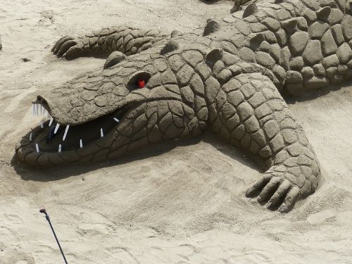 sand sculpture alligator crocodile