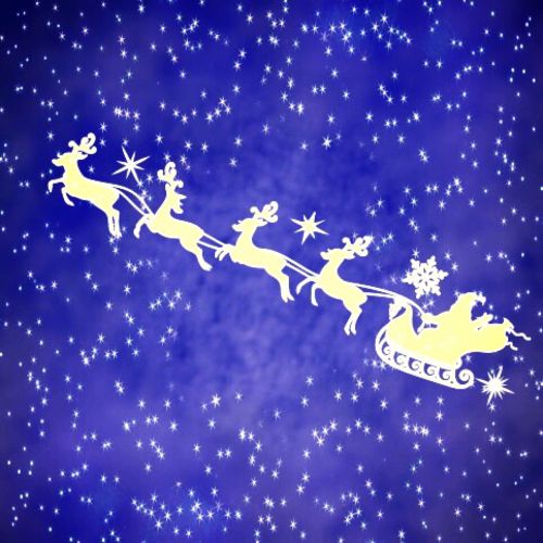 santa claus with reindeer starry sky christmas