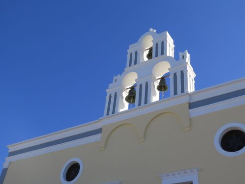 santorini church blue sky