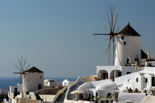 santorini greece windmills
