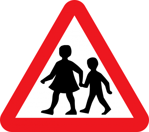 school children crossing zone caution