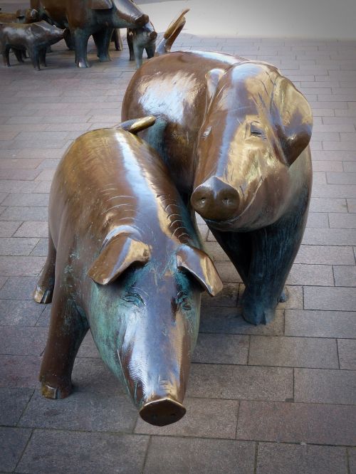 sculpture pigs bronze