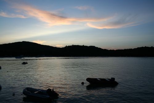 sea boats evening