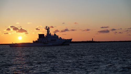 sea ship sunset