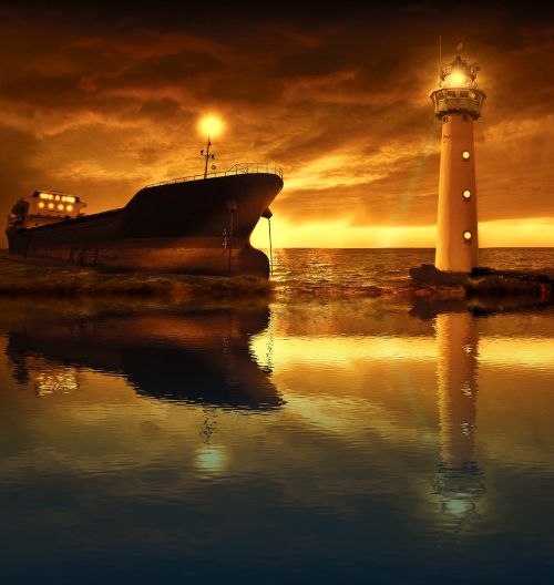 sea ship lighthouse