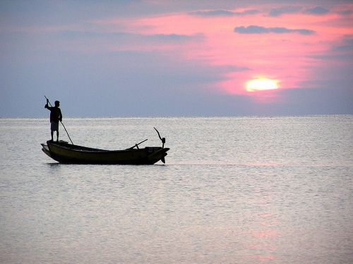 sea fishermen sunset