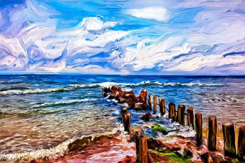 seascape jetty acrylic painting impression art