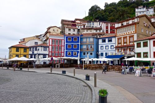 seaside village colourful houses