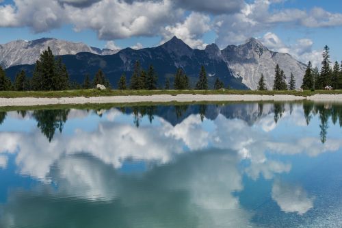 seefeld mountain panorama water reflection