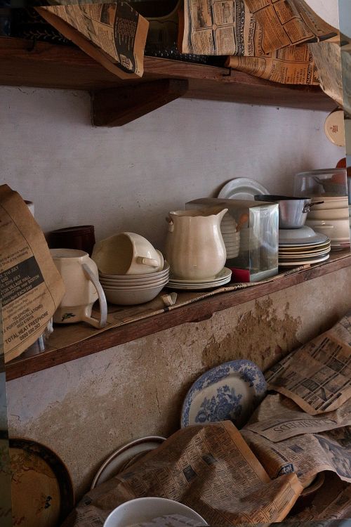 shelf old pots vintage