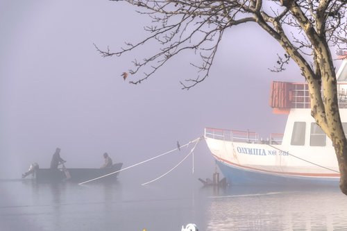 ship  boat  fog