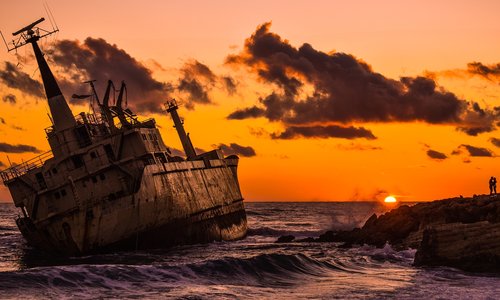 shipwreck  sea  clouds