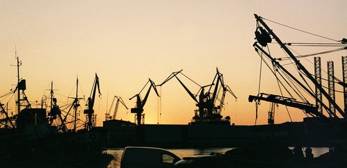 shipyard  dockyard  sunset