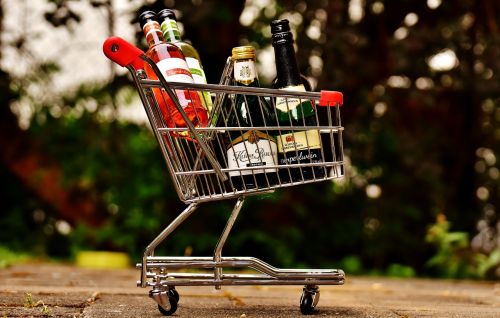 shopping cart wine bottles shopping