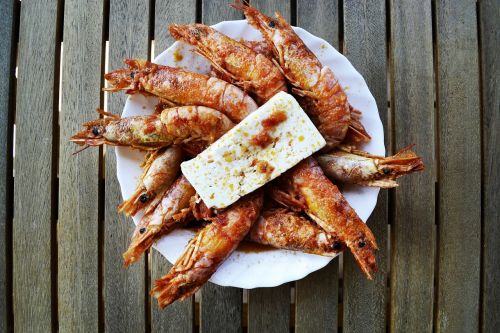 shrimps sea food feta