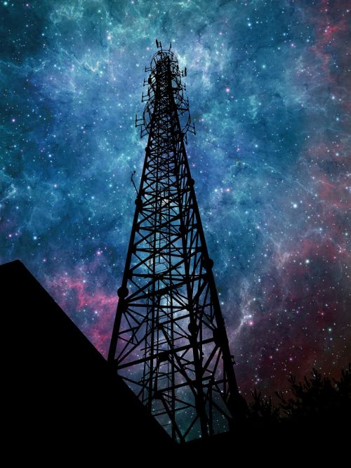 signal tower the milky way silhouette