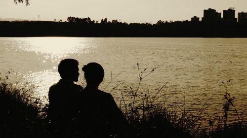 silhouette twilight lake