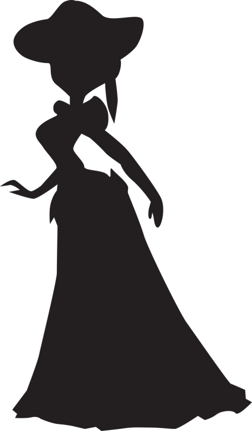 silhouette of woman lady lady in a ballroom dress