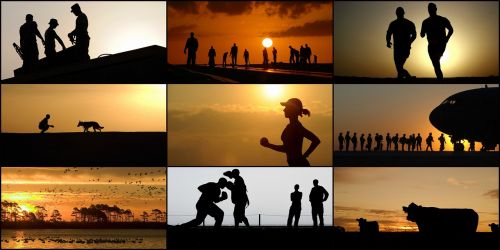silhouettes collage people animals