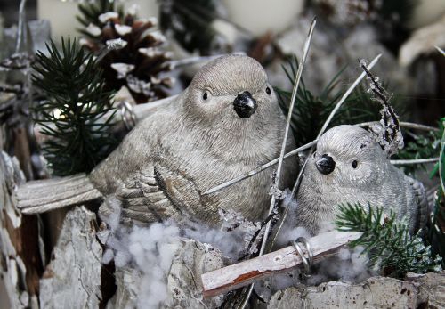 silver weihnachtsdeko birdie pine cones
