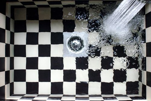 sink kitchen checkered