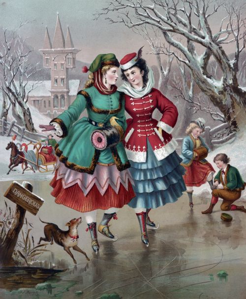 Skating On Frozen Pond Painting