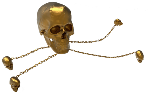 skeleton head gold isolated