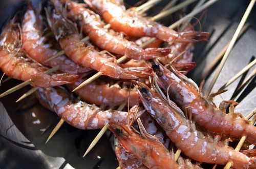 skewers shrimps seafood