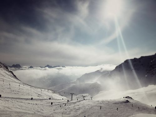 skiing slope mountains