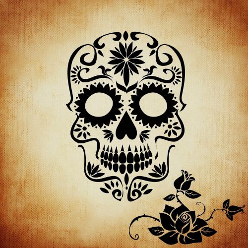 skull and crossbones rose background