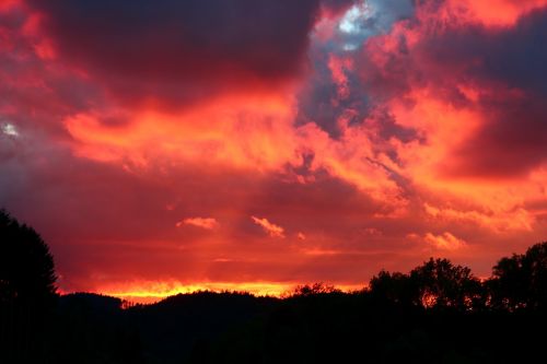 sky clouds bright red