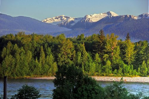 snow capped mountains rivers forest