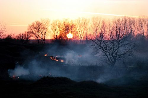 smoke fire sunset