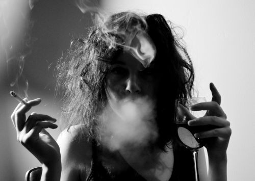 smoke woman black and white