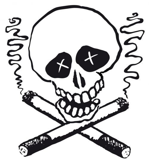 smoking death skull and crossbones
