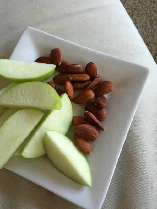 snack green apple almonds