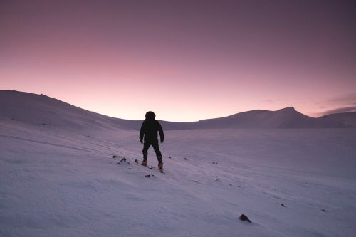 snow sunset hiking