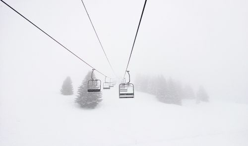 snow cable car white