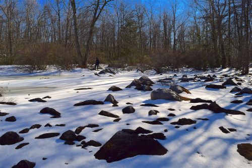 snow rocks shadows