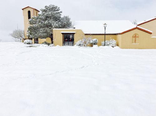 snow desert church