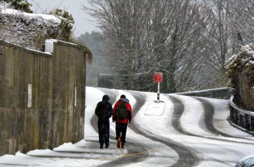 snow walking hill