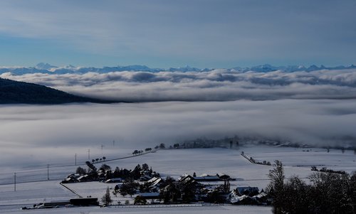snow  fog  village