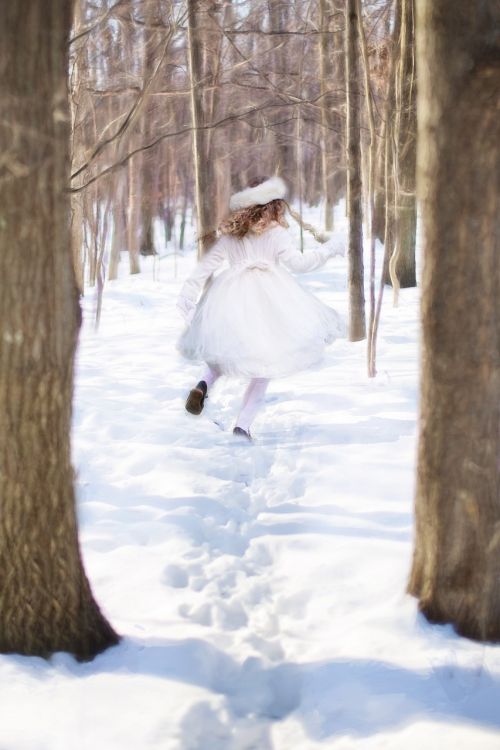 snow winter little girl running